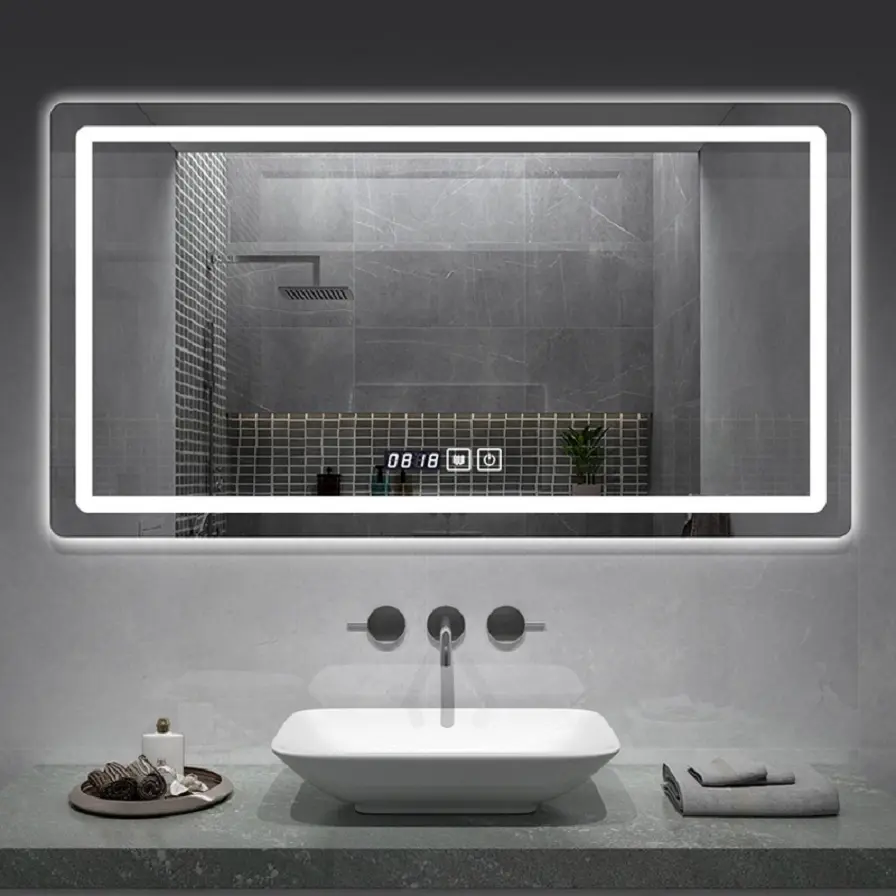 Hotel Frameless Rectangle LED ရေချိုးခန်း Mirror