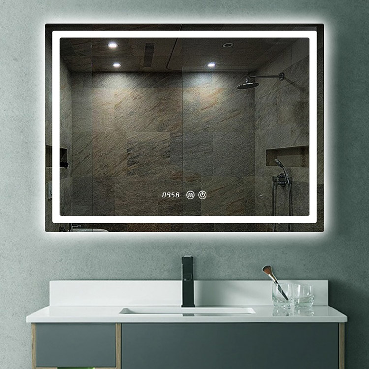 Hotel Luxury Defogger LED Lighted Bath Mirror နှင့် Time Display